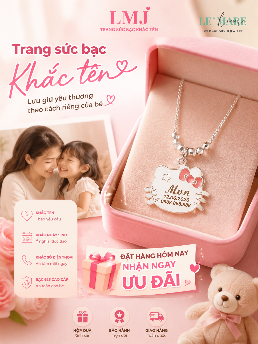 Vòng Tay Bạc Ta Khắc Tên Theo Yêu Cầu Độc Đáo Ý Nghĩa Nhẫn bạc khắc tên Lemare