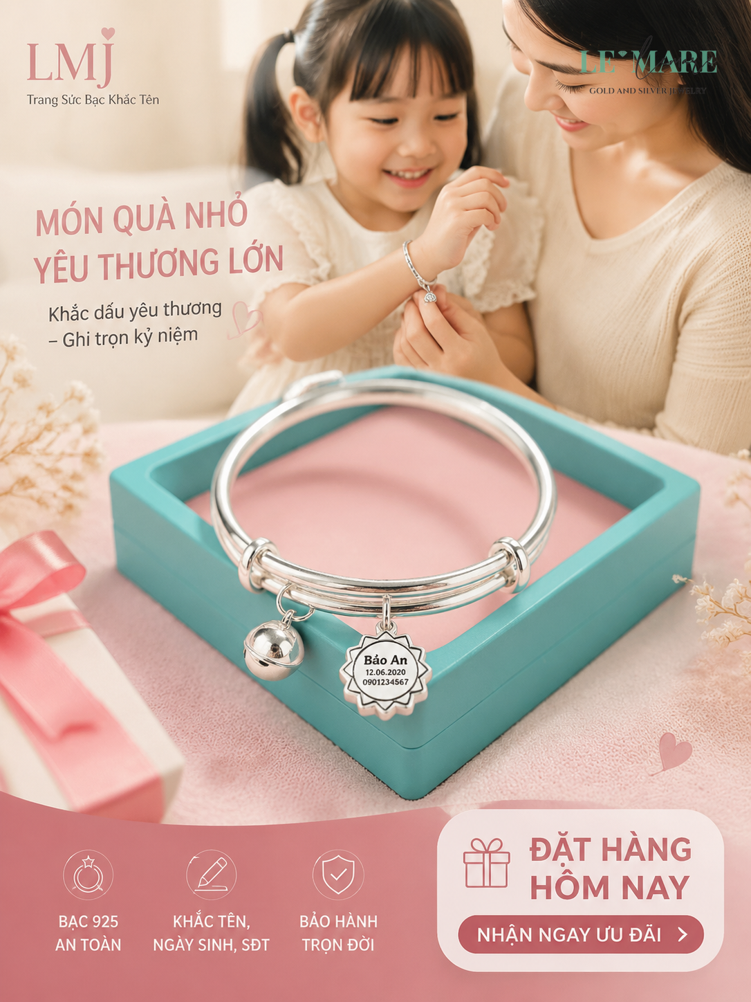 Vòng Tay Bạc Ta Khắc Tên Theo Yêu Cầu Độc Đáo Ý Nghĩa Nhẫn bạc khắc tên Lemare