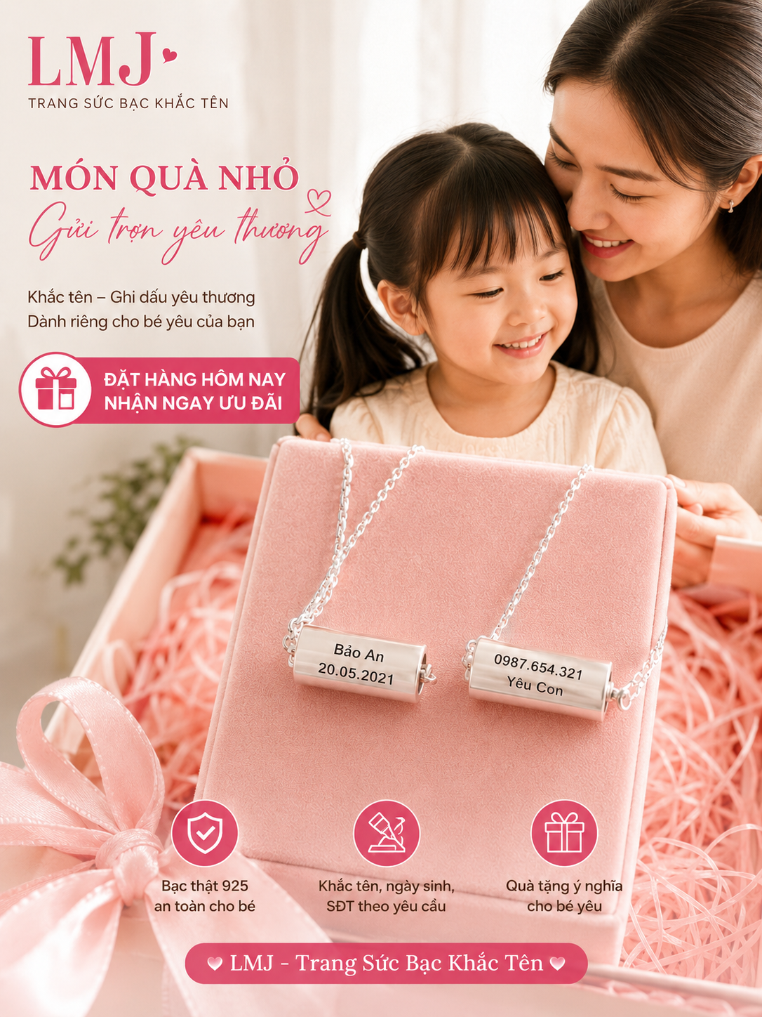 Vòng Tay Bạc Khắc Tên Cho Bé - Quà Tặng Ý Nghĩa Độc Đáo Nhẫn bạc khắc tên Lemare