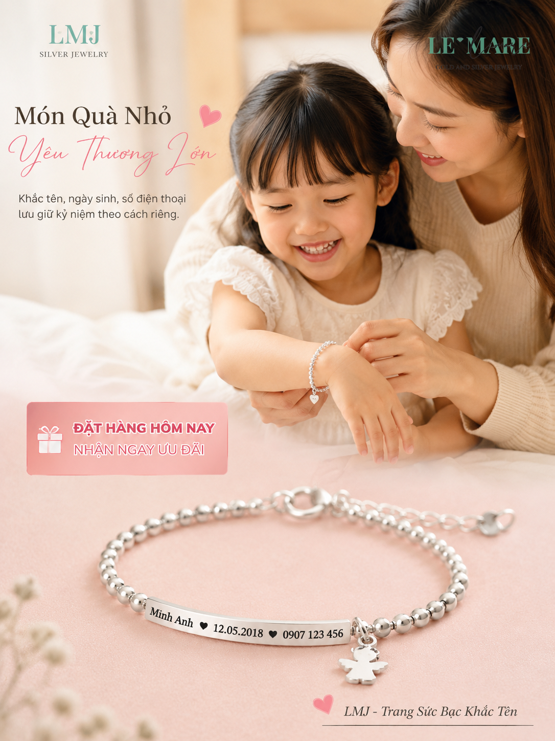 Lắc Tay Bạc S999 Khắc Tên - Miễn Phí Thiết Kế 2024 Trang sức bạc - Hình ảnh 2