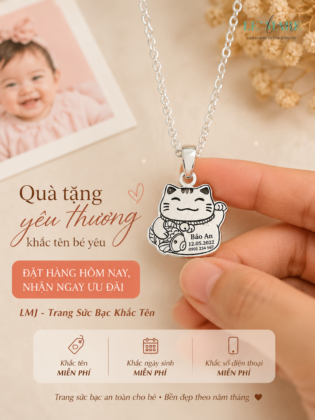 Quà Thôi Nôi Bạc Khắc Tên - Top 10 Mẫu 2024 Trang sức bạc - Hình ảnh 3