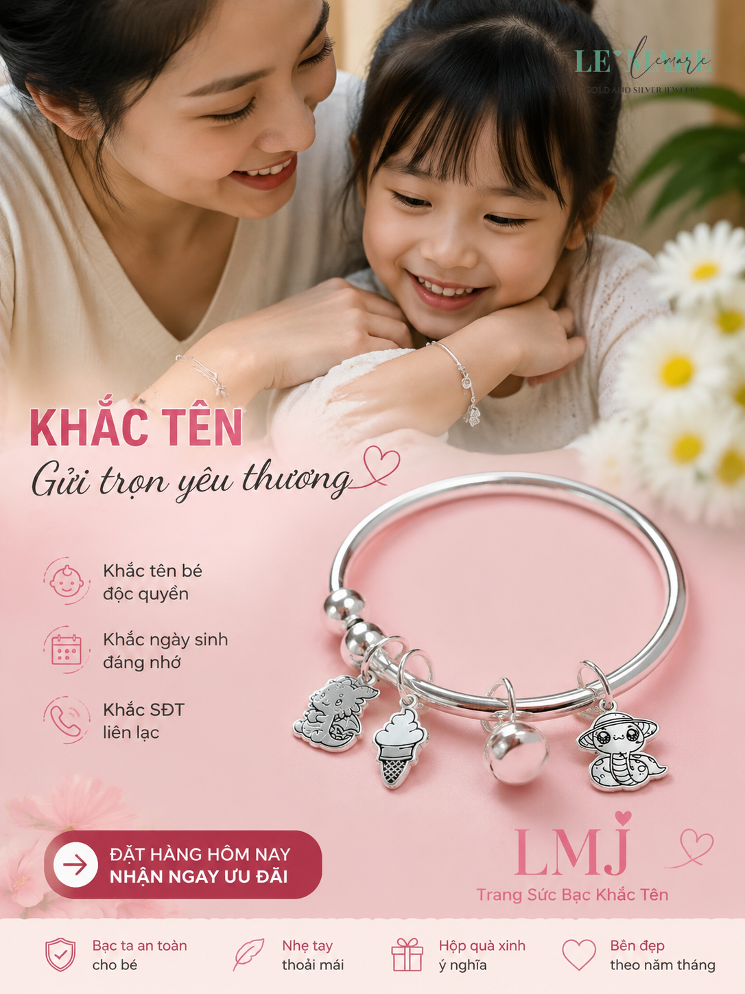 Quà Thôi Nôi Bạc Khắc Tên - Top 5 Mẫu Đẹp 2024 Trang sức bạc - Hình ảnh 1
