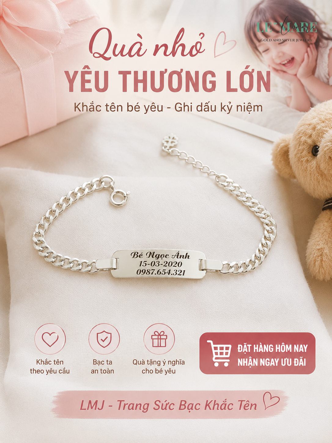 Quà Thôi Nôi Bạc Khắc Tên - Top 5 Mẫu Đẹp 2024 Trang sức bạc - Hình ảnh 3