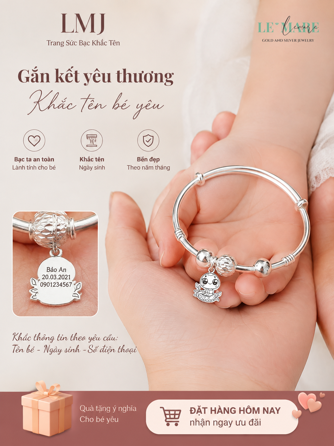 Vòng tay bạc khắc tên bé - Top 5 mẫu Lemare 2025 vòng tay bạc khắc tên bé - hinh 2