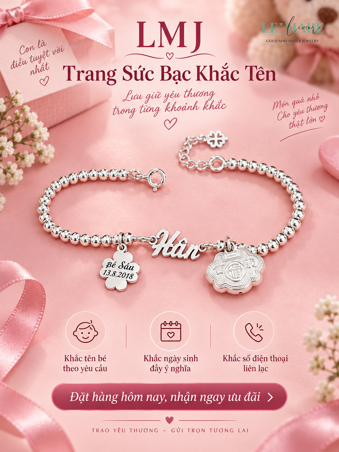 Bạc Khắc Tên Bé Sơ Sinh Giá Rẻ - Top 5 Mẫu 2024 Trang sức bạc - Hình ảnh 4